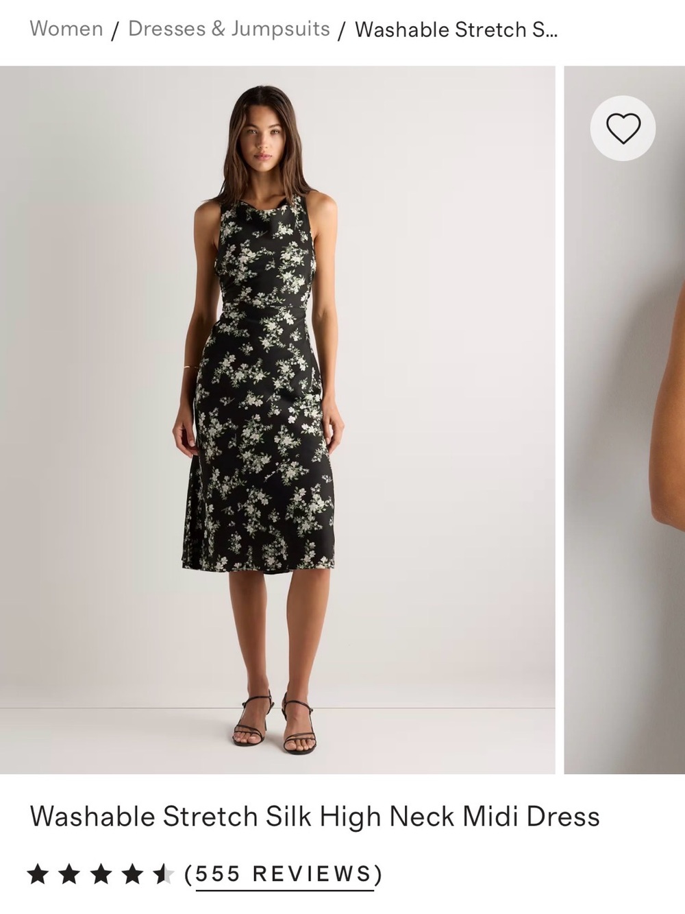 Quince Washable Stretch Silk Tank Midi Dress - Black Floral